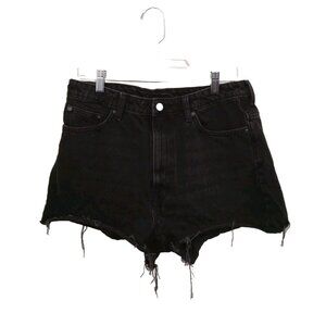 Weekday Womens Size 44 US 16 Rowe Denim Shorts Black Raw Hem Cut Off